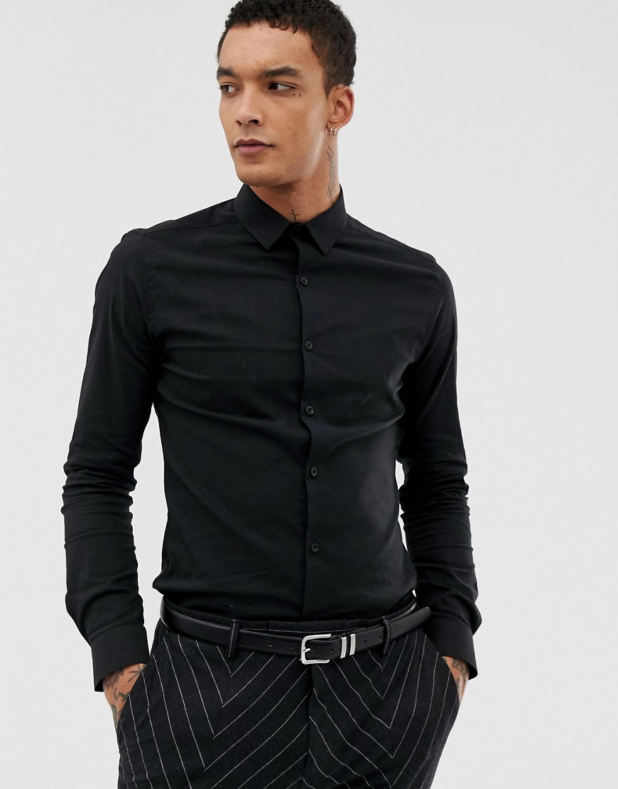 фото Черная облегающая рубашка twisted tailor-черный