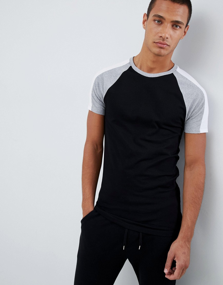фото Черная обтягивающая футболка с контрастными рукавами asos design-черный