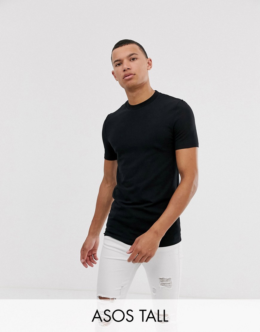 фото Черная обтягивающая футболка с круглым вырезом asos design tall-черный