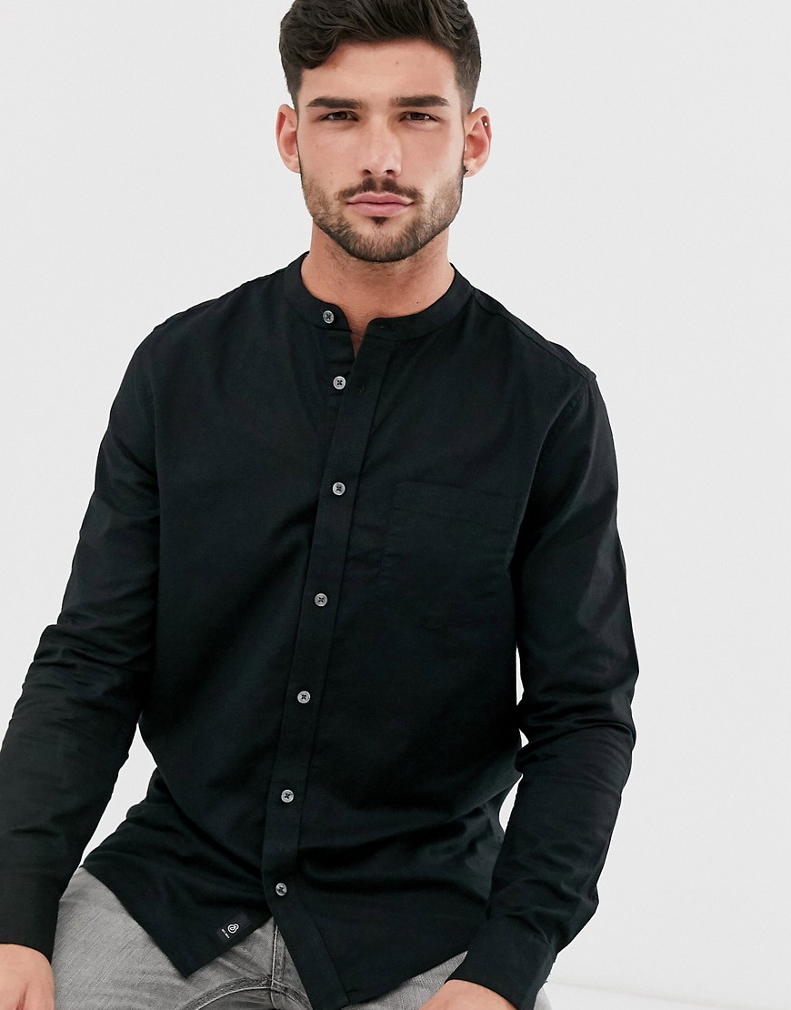 фото Черная оксфордская рубашка с воротником-стойкой на пуговице burton menswear-черный