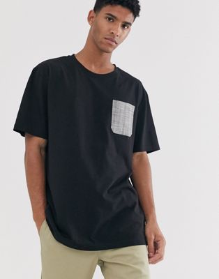 фото Черная oversize-футболка с карманом в клетку brooklyn supply co-черный brooklyn supply co.