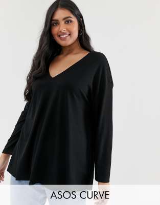 Черная oversize-туника с V-образным вырезом ASOS DESIGN Curve-Черный