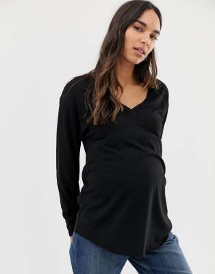 фото Черная oversize-туника с v-образным вырезом asos design maternity-черный asos maternity