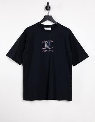 фото Черная oversized-футболка c логотипом из страз juicy couture-черный цвет