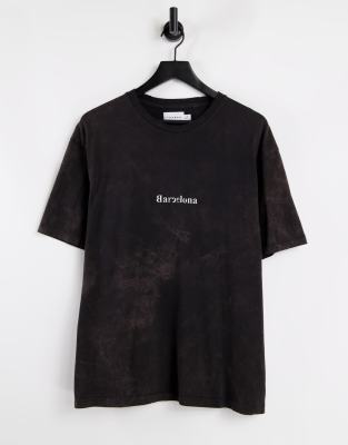 фото Черная oversized-футболка с надписью "barcelona" на груди topman-черный цвет