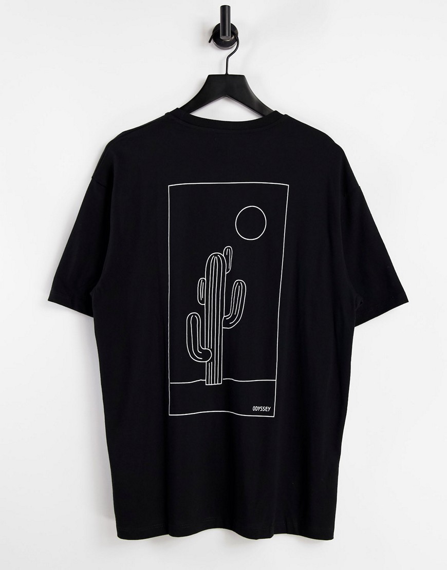 фото Черная oversized-футболка с принтом-наброском в виде кактуса topman-черный цвет