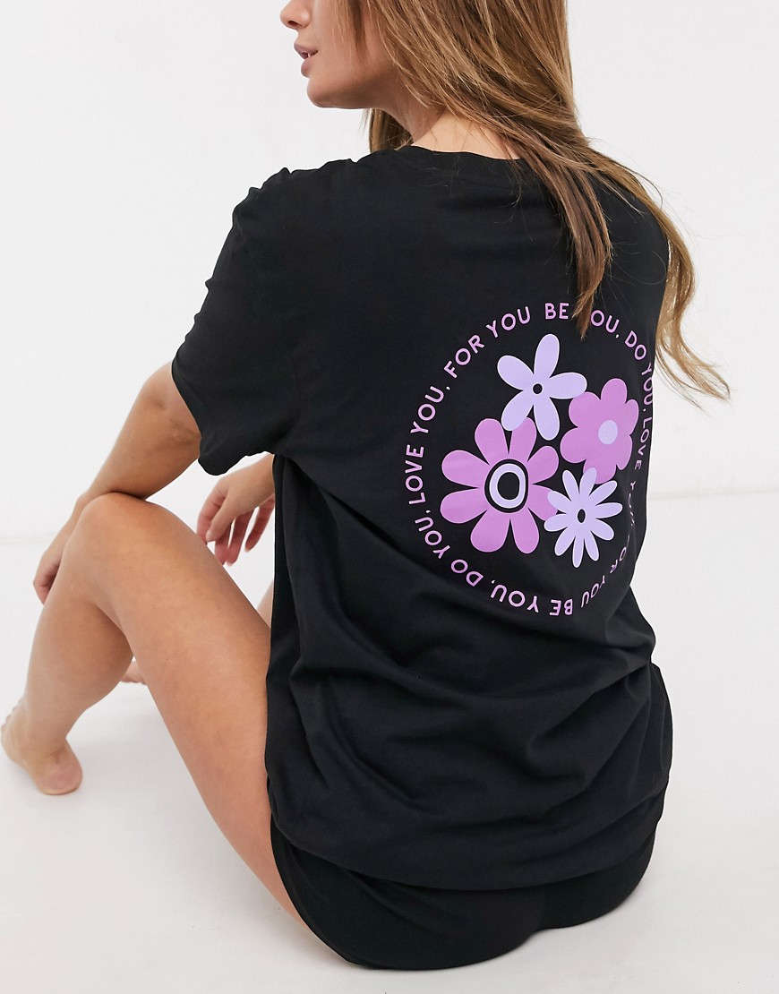 фото Черная oversized-футболка с цветочным принтом chelsea peers-черный