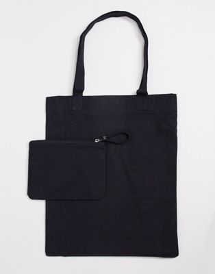 фото Черная парусиновая сумка-тоут со съемным кошельком asos design-черный