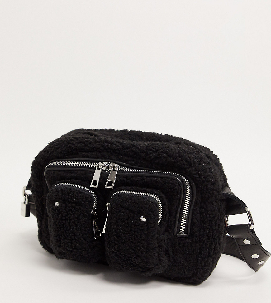 фото Черная плюшевая сумка через плечо с внешними карманами nunoo-черный