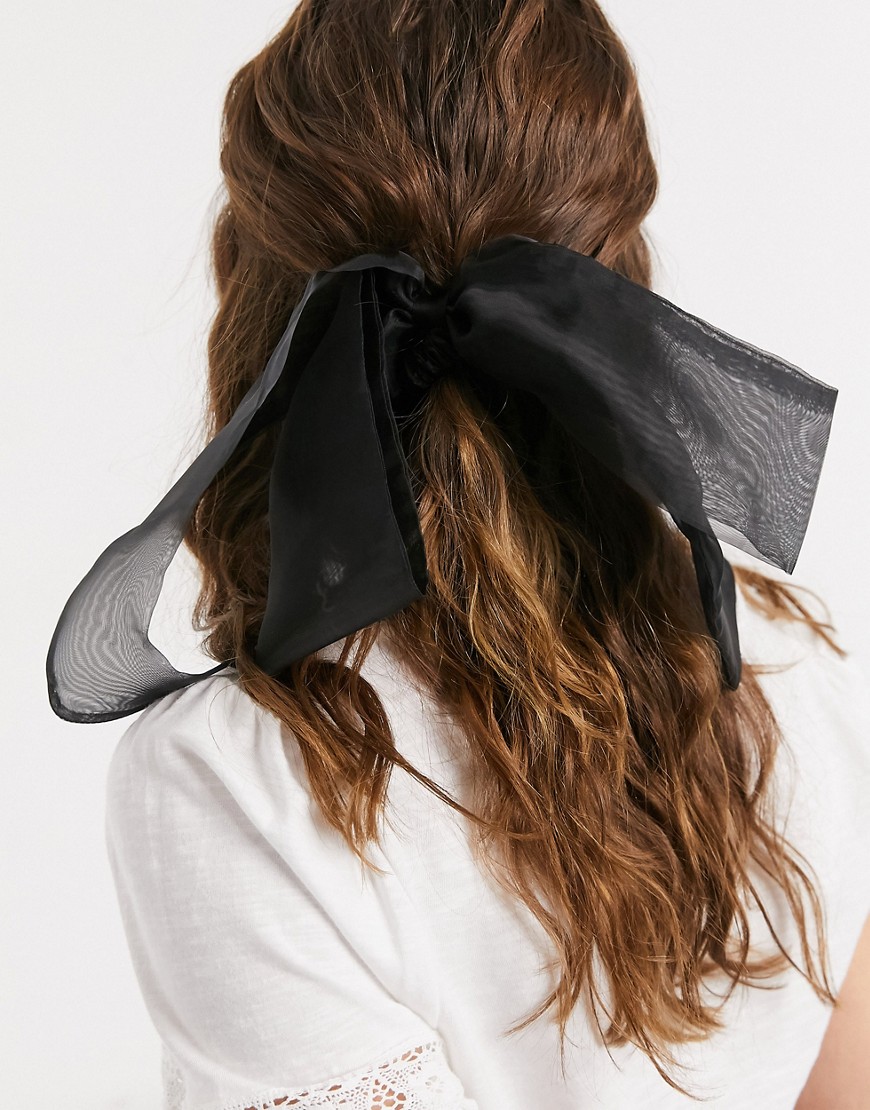фото Черная повязка для волос с бантом из органзы asos design-черный