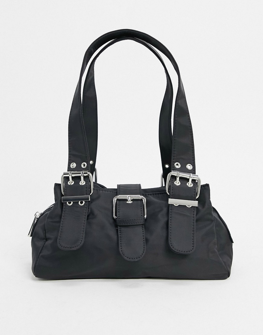 фото Черная практичная сумка на плечо с пряжками asos design-черный