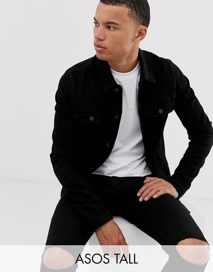 фото Черная приталенная джинсовая куртка в стиле вестерн asos design tall-черный