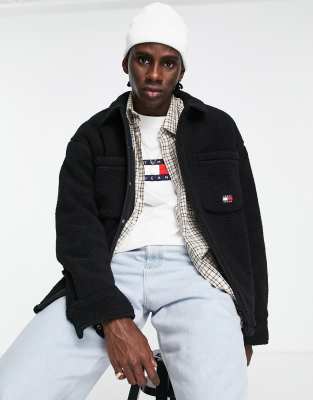 Повседневные рубашки  Asos Черная рубашка навыпуск из искусственной овчины Tommy Jeans Cozy Capsule-Черный цвет