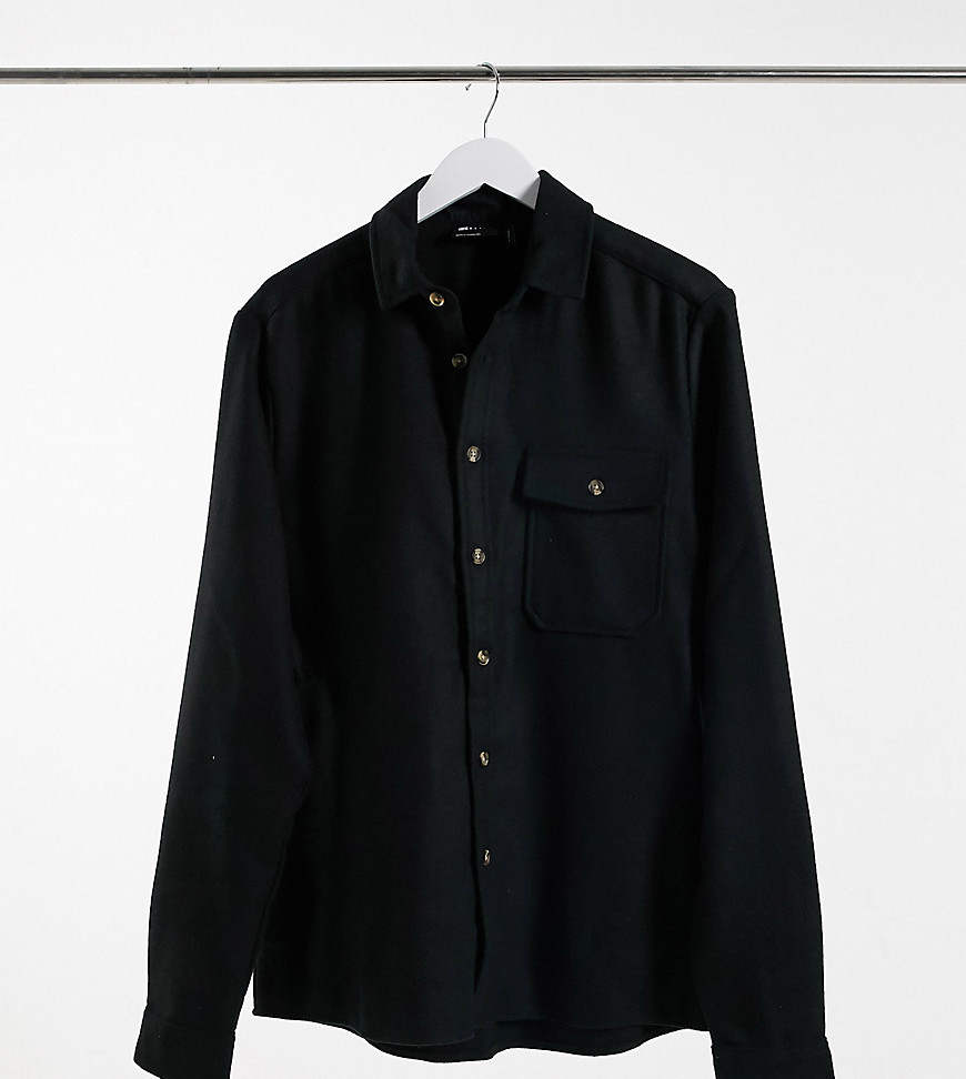 фото Черная рубашка навыпуск с добавлением шерсти asos design tall-черный