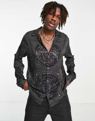 Рубашки с принтами  Asos Черная рубашка с принтом банданы AllSaints-Черный цвет