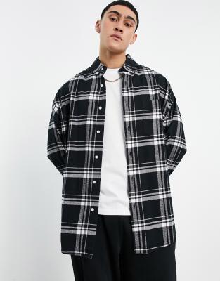 Рубашки в клетку Черная рубашка в стиле extreme oversized в белую клетку ASOS DESIGN-Черный