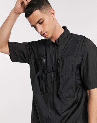 фото Черная рубашка в стиле милитари с 3d карманами asos white-черный