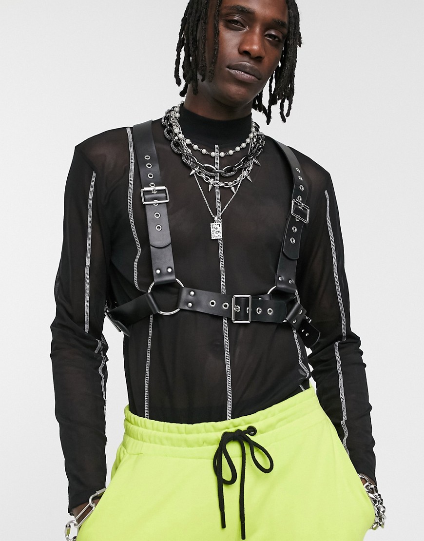 фото Черная сбруя-бандаж на грудь из искусственной кожи с отделкой заклепками asos design-черный