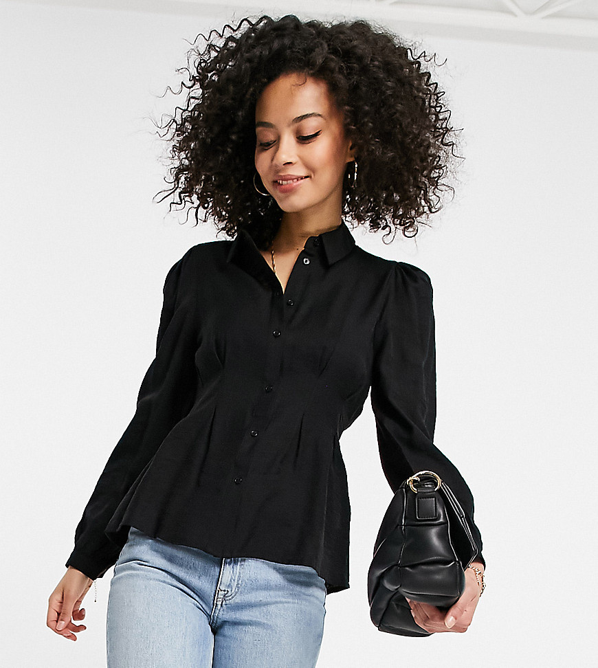фото Черная шелковая блузка с поясом на резинке vero moda tall-черный цвет
