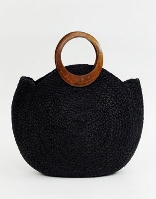 фото Черная соломенная летняя сумка с контрастными ручками accessorize-черный