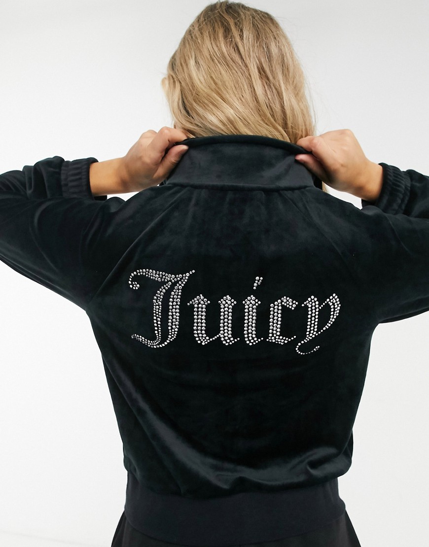 Черная спортивная куртка из велюра с логотипом из страз на спине от комплекта Juicy Couture-Черный