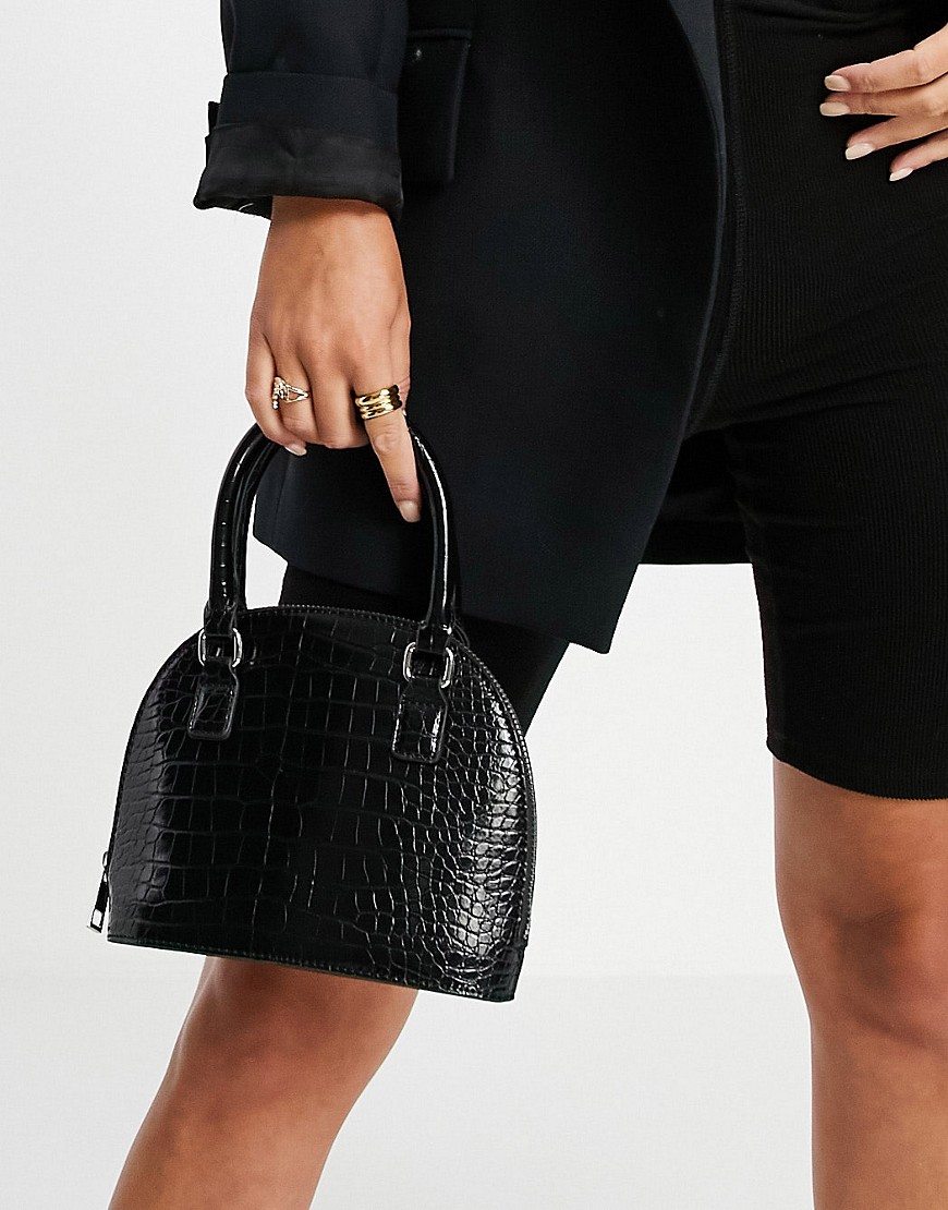 Черная сумка-боулер с ручкой сверху и съемным ремешком через плечо с фактурой под кожу крокодила -Черный цвет ASOS DESIGN 11663913