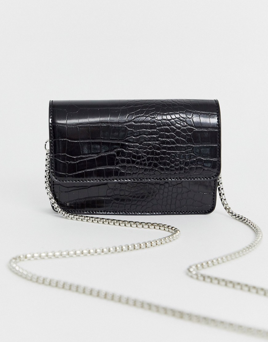 фото Черная сумка из искусственной кожи с ремешком-цепочкой через плечо glamorous-черный