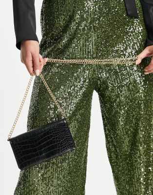 Женские сумки Черная сумка-кошелек через плечо с фактурой под крокодила ASOS DESIGN-Черный цвет