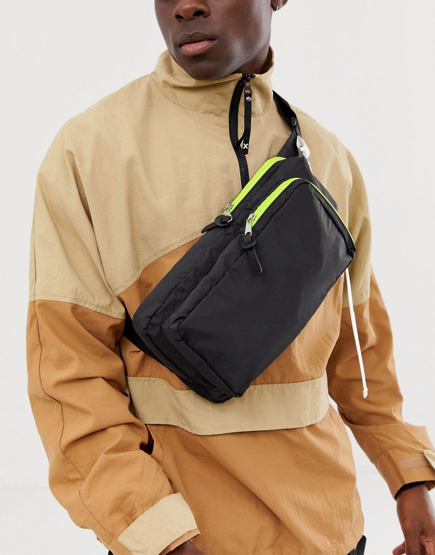 фото Черная сумка-кошелек через плечо с неоновой отделкой asos design-черный