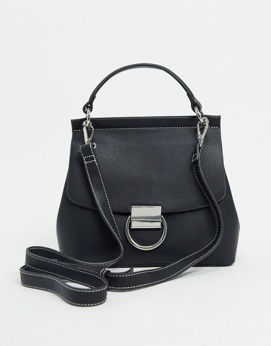 фото Черная сумка сэтчел с кольцом и контрастной строчкой asos design-черный