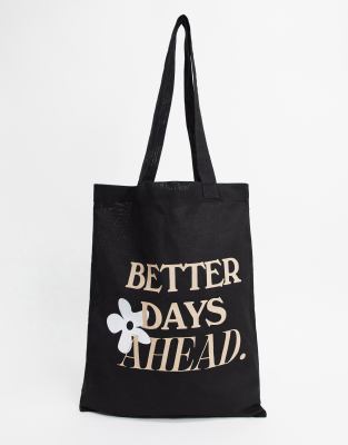 фото Черная сумка-тоут для тяжелых вещей asos design с надписью better days ahead-черный