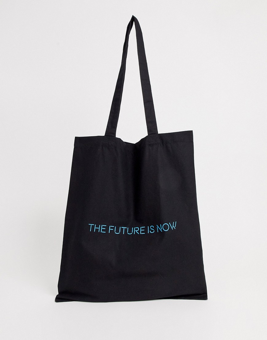 фото Черная сумка-тоут из органического хлопка с неоновым принтом "the future is now" asos design-черный