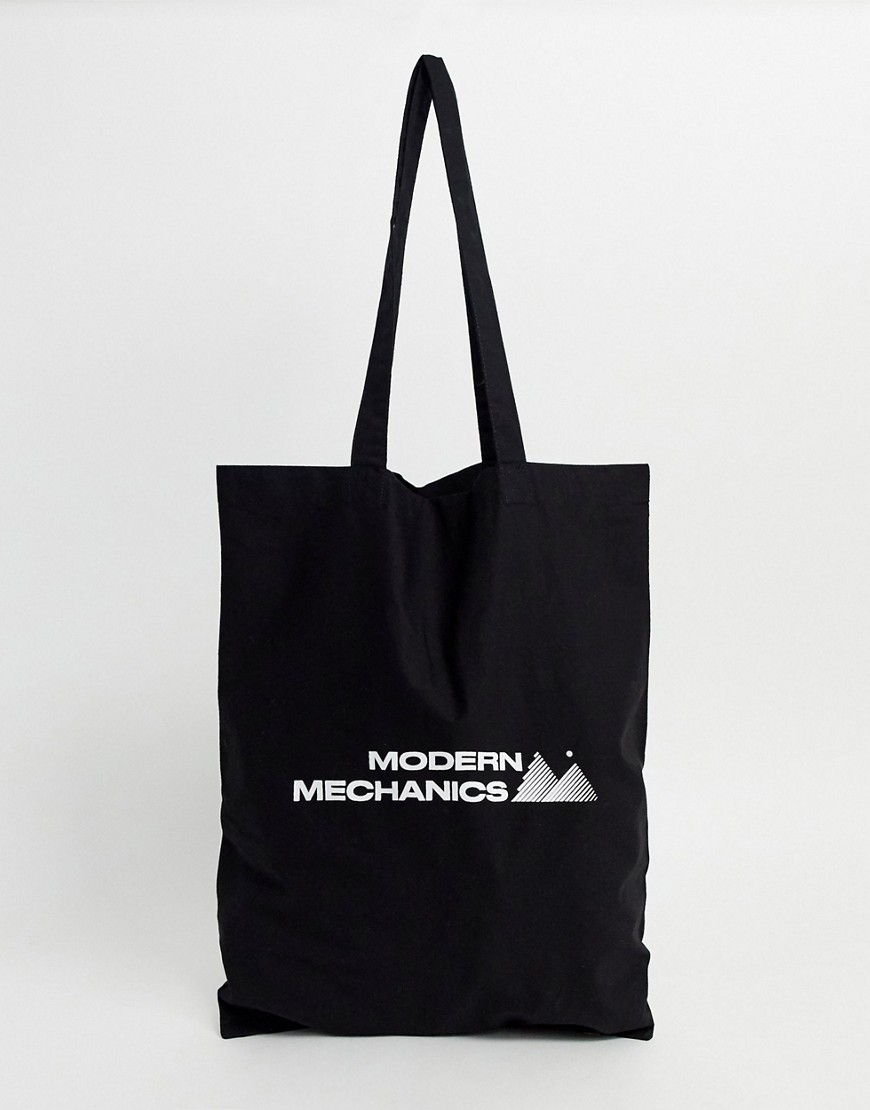 фото Черная сумка-тоут из органического хлопка с принтом "modern mechanics" asos design-черный