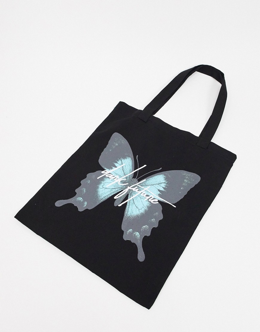 фото Черная сумка-тоут с принтом бабочки для тяжелых вещей asos dark future-черный asos design
