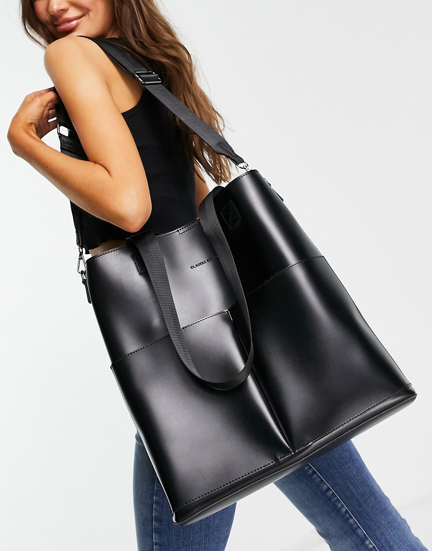 фото Черная сумка-тоут с ремешком на плечо и двумя карманами claudia canova-черный цвет