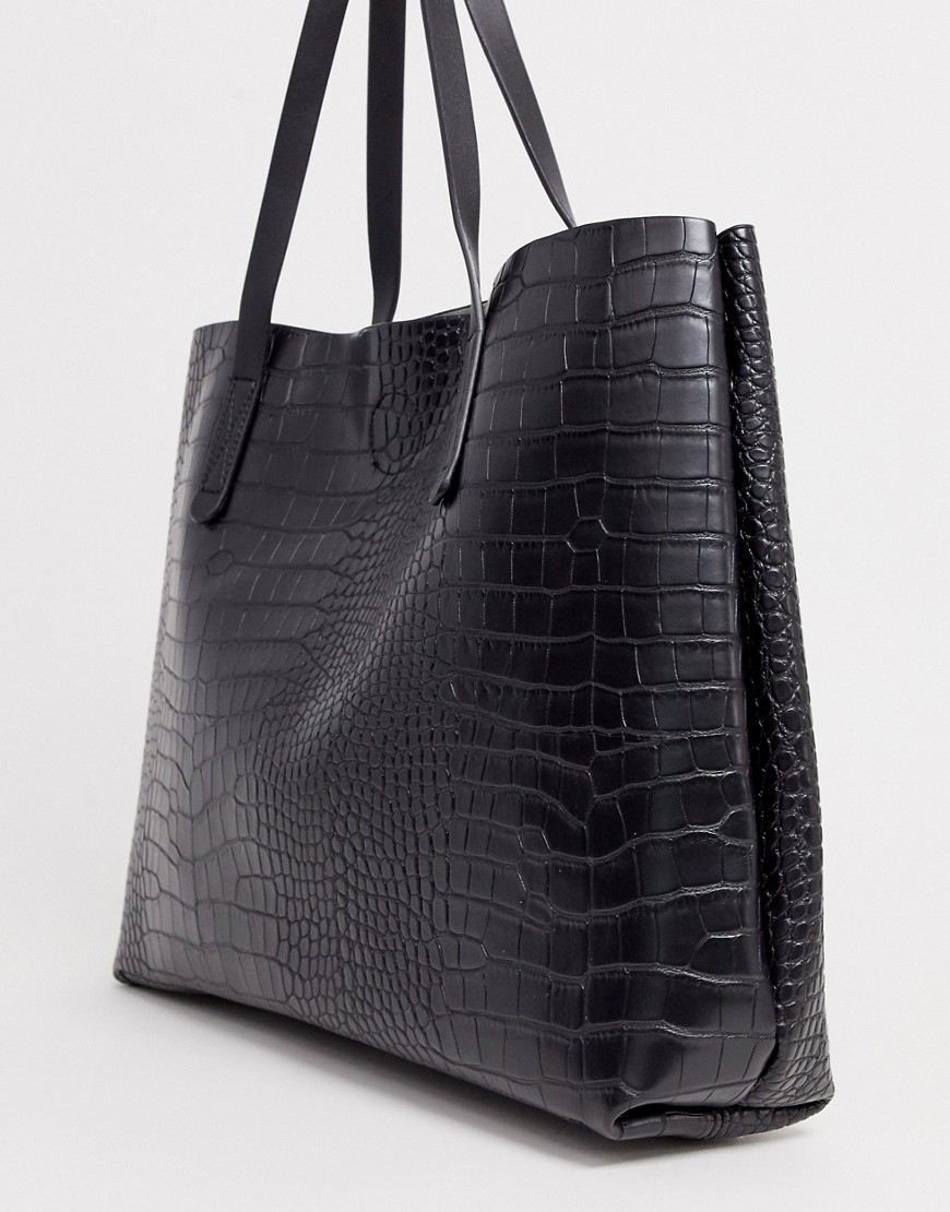 фото Черная сумка-тоут с рисунком крокодиловой кожи claudia canova-черный
