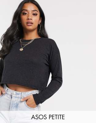 фото Черная свободная футболка из ткани с добавлением льна asos design petite-черный asos petite