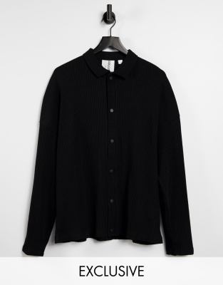 Черная трикотажная oversized-рубашка в крупный рубчик от комплекта COLLUSION-Черный цвет