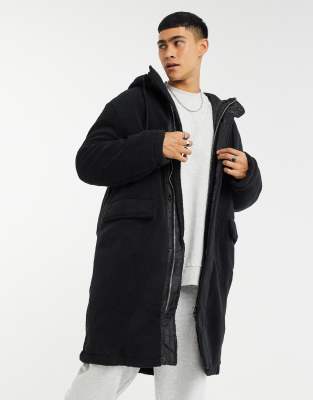 фото Черная удлиненная oversized-куртка из искусственного меха asos design-черный