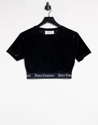 фото Черная укороченная футболка для дома с логотипом по нижнему краю juicy couture-черный цвет