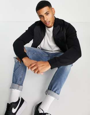 Бомберы Черная утепленная курта с трикотажными рукавами Jack & Jones Core-Черный цвет