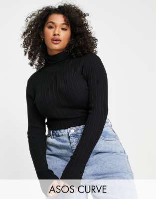 фото Черная водолазка в рубчик asos design curve-черный цвет asos curve