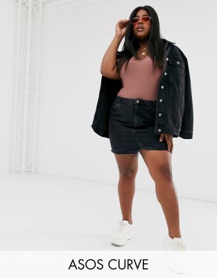 фото Черная выбеленная джинсовая мини-юбка asos design curve-черный asos curve