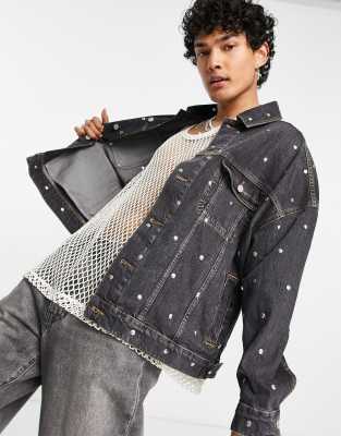 Джинсовые куртки Черная выбеленная oversized джинсовая куртка с заклепками ASOS DESIGN-Черный цвет