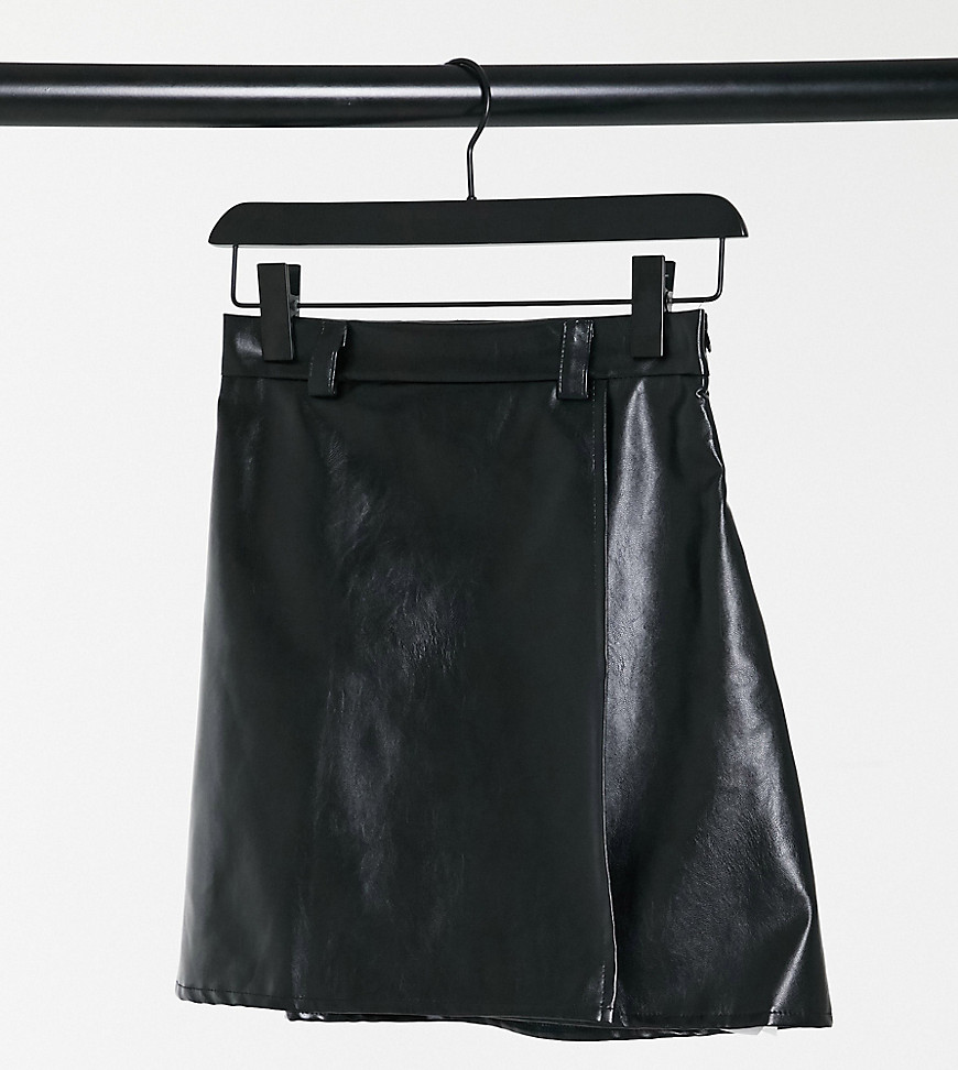 фото Черная юбка из искусственной кожи с завышенной талией naanaa petite-черный