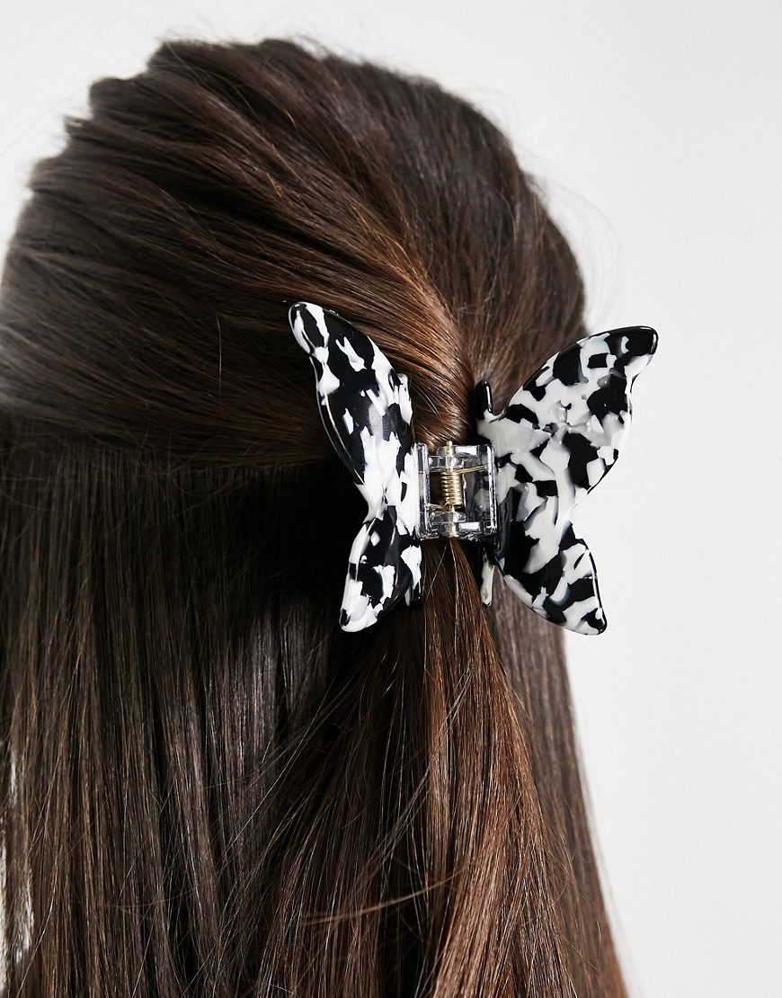 фото Черно-белая заколка для волос в виде бабочки из каучука asos design-разноцветный