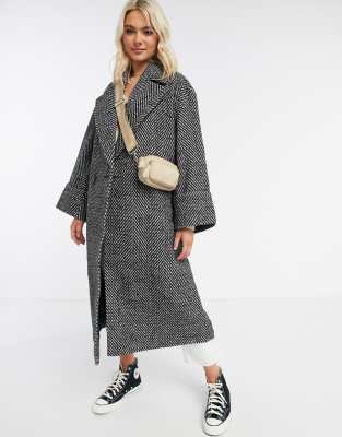 фото Черно-белое пальто в стиле oversized с узором "в елочку" asos design-мульти