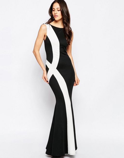 Черно белое длинное платье