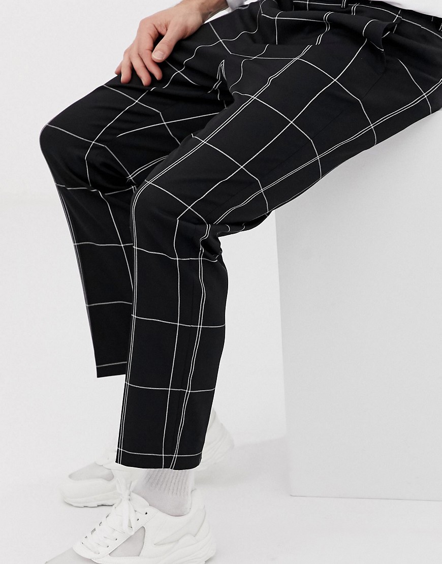 фото Черно-белые брюки в клетку weekday tailored-черный