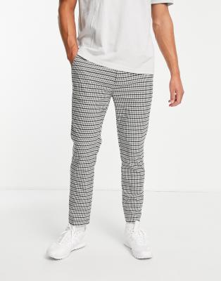Брюки скинни  Asos Черно-белые зауженные джоггеры в клетку с узором «гусиная лапка» Topman-Черный цвет
